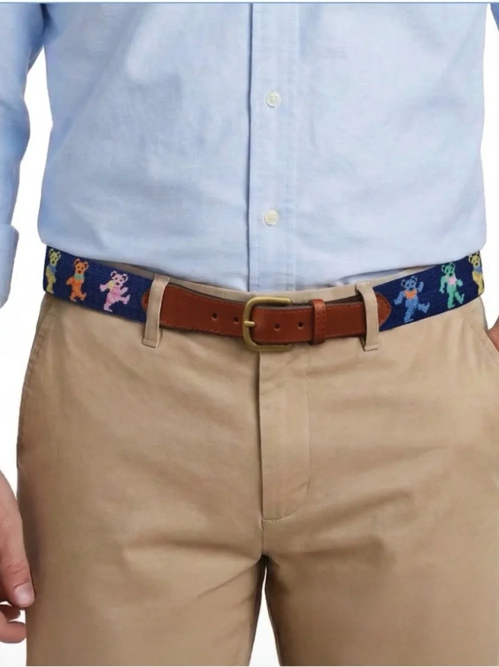 Smathers & Branson Italian Leather & Hand-Stitched Dancing Bears Men’s Belt - 38